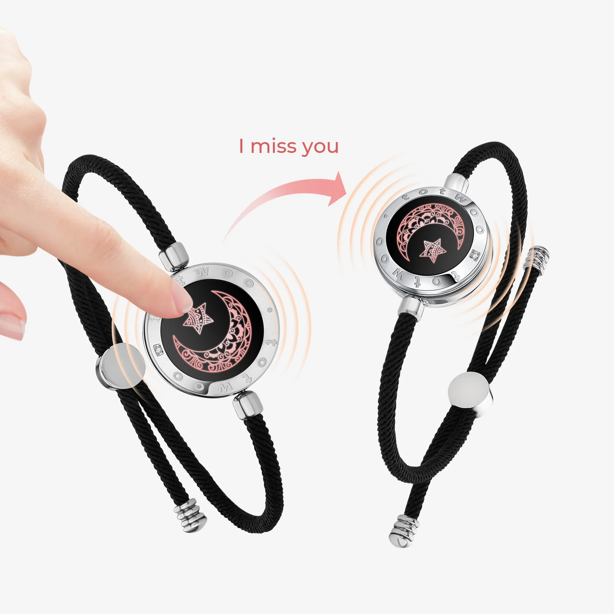 Moon & Moon Touch Bracelets with Milan Rope (Black+Black) - Image 2