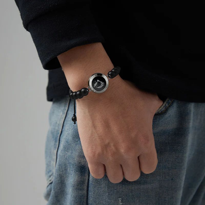 Mountain & Sea Touch Bracelets with Black Agate and Pink Persian Jade - Image 7