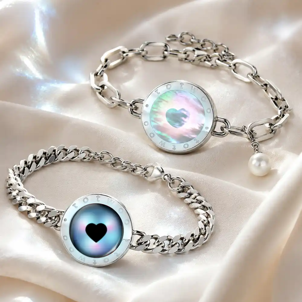 Soulmate 2.0 Touch Bracelets(Silver Cuban Chain+Silver Paperclip Chain) - Image 2