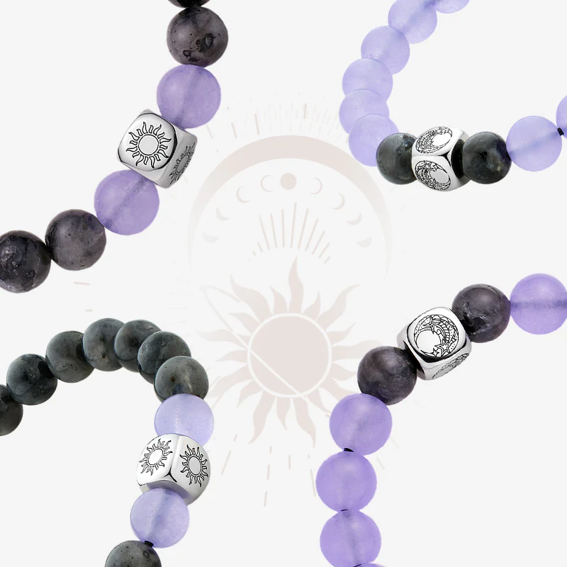 Sun & Moon Beaded Bracelets in Purple and Black - Image 5