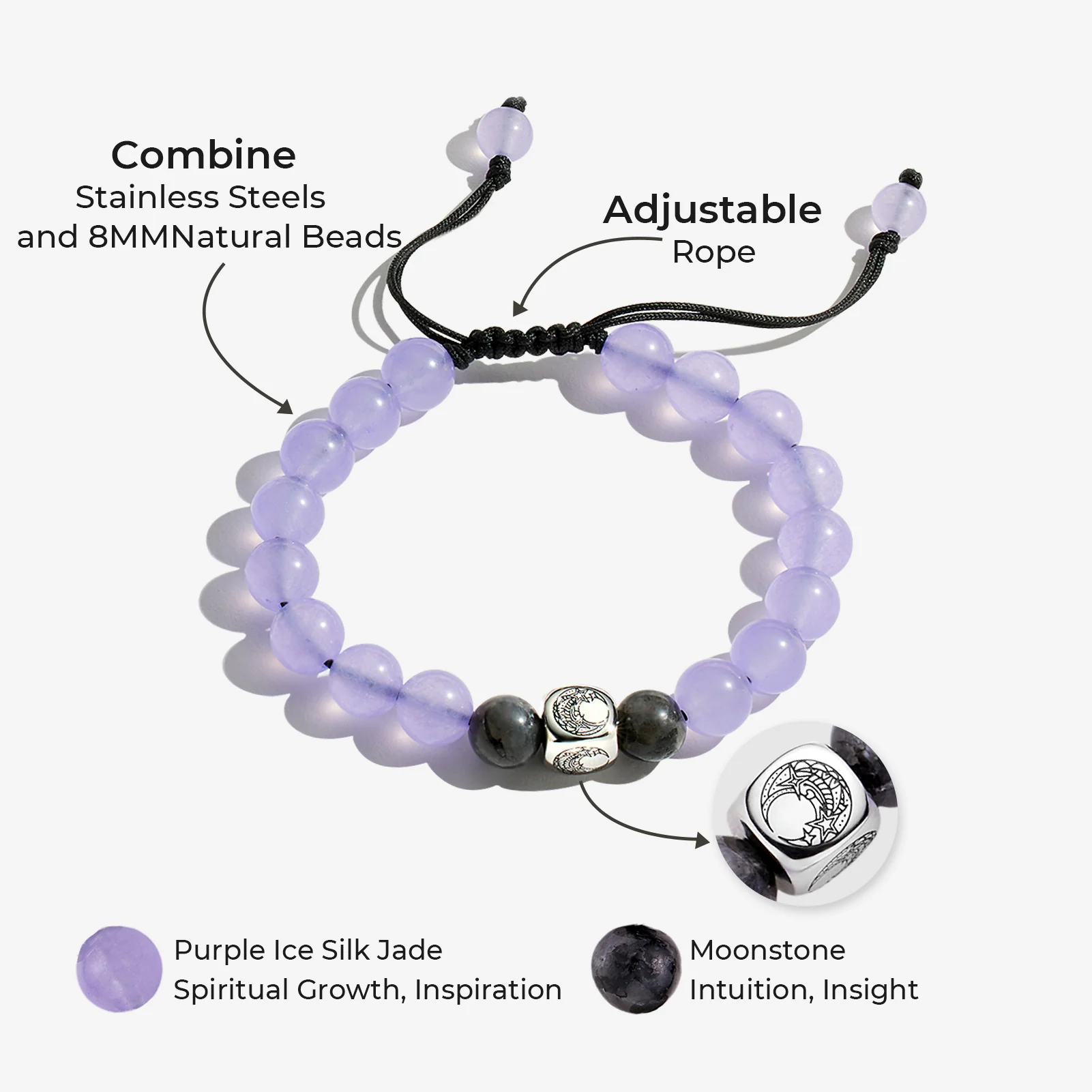 Sun & Moon Beaded Bracelets in Purple and Black - Image 8