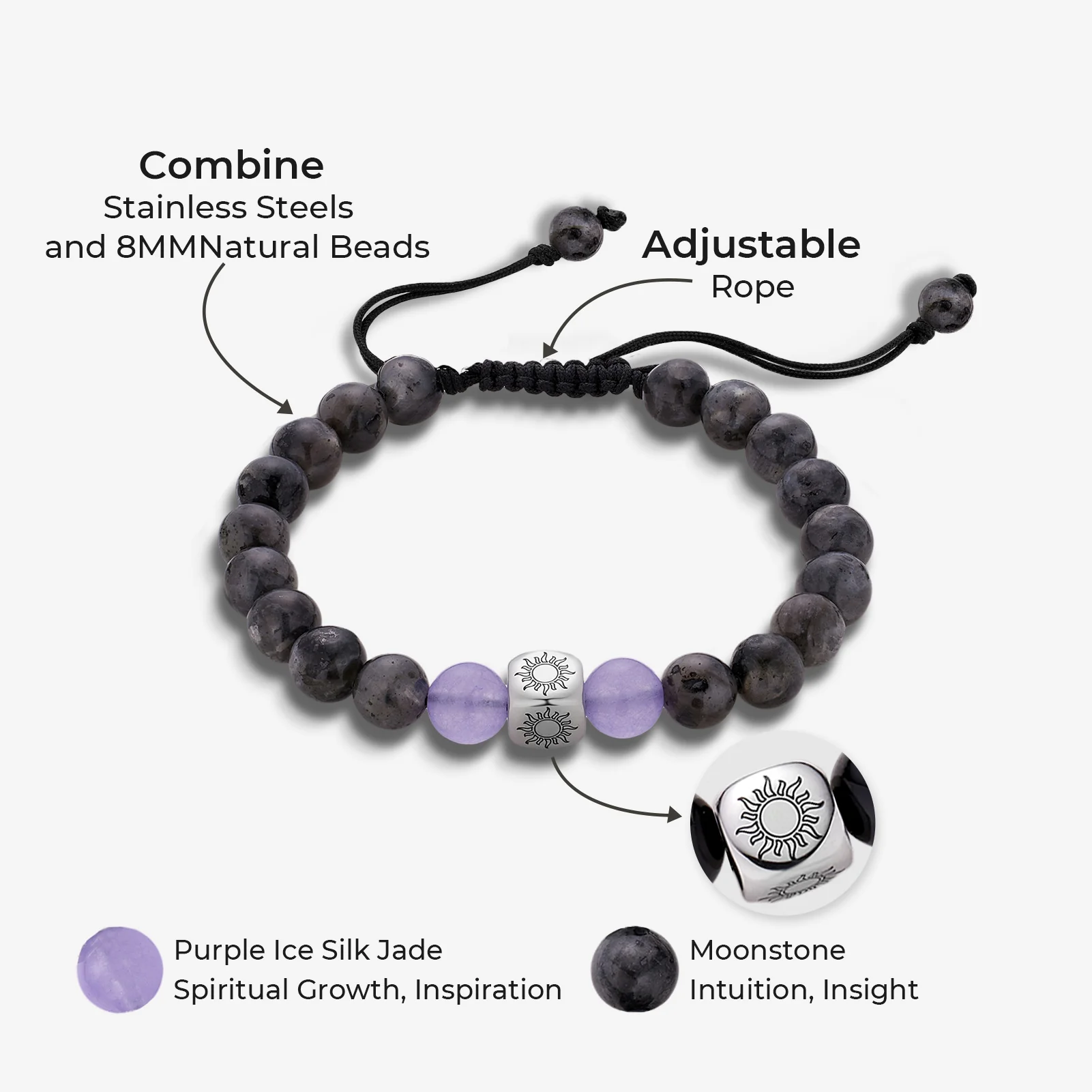 Sun & Moon Beaded Bracelets in Purple and Black - Image 9