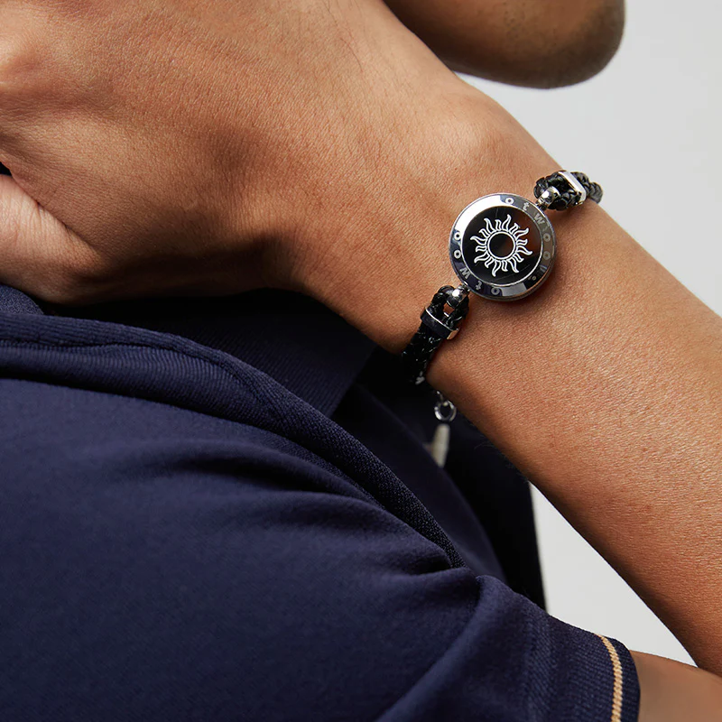 Sun & Moon Touch Bracelets with Braided Leather Rope (Black+Black) - Image 7