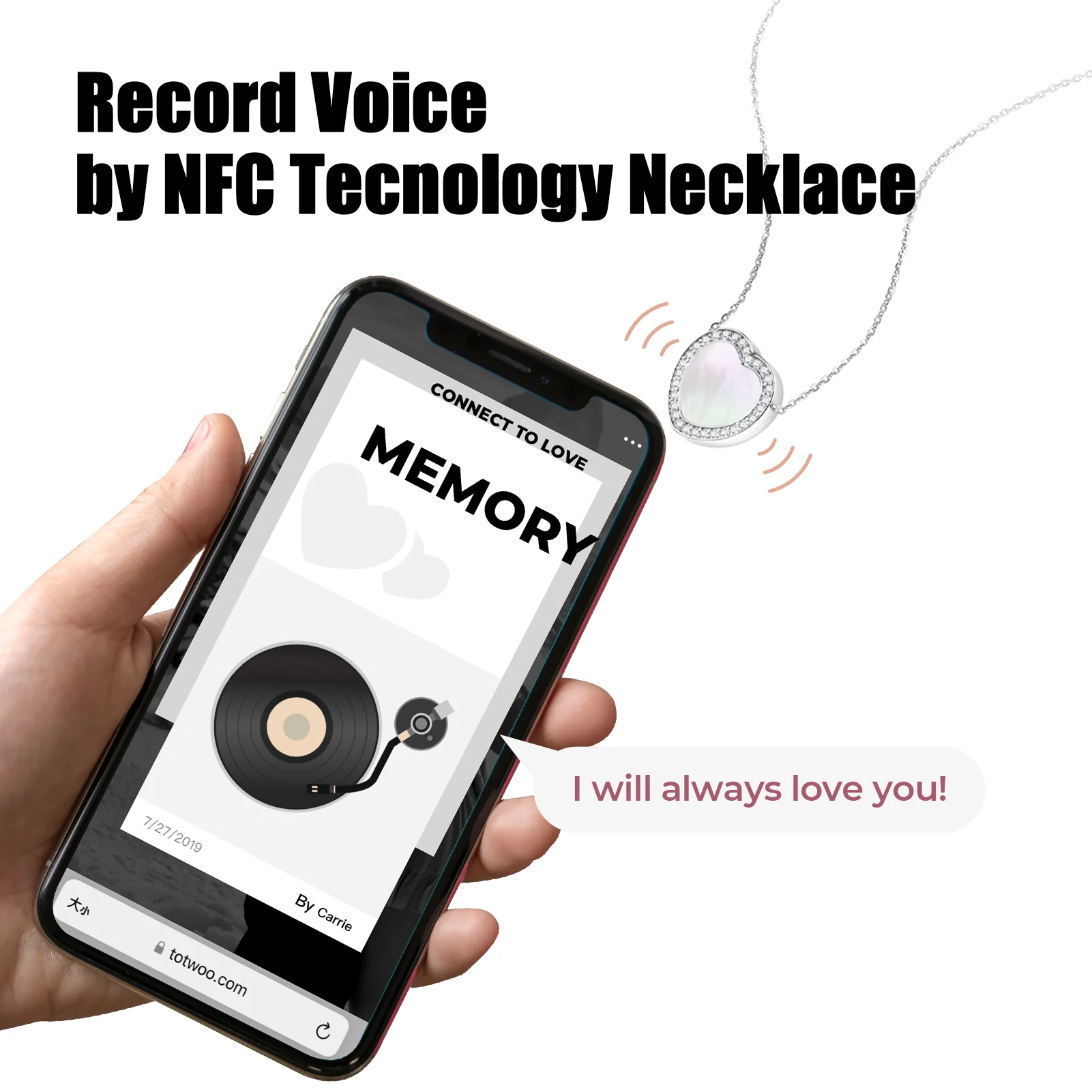 Totwoo Memory NFC Necklace(18K White Gold Plated Silver & Mother of Pearl) - Image 2