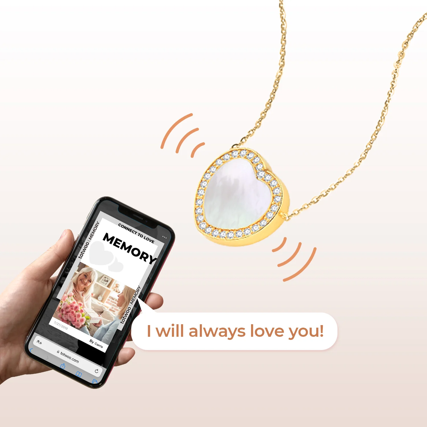 Totwoo MEMORY Digital Locket Heart Necklace(Gold) - Image 2