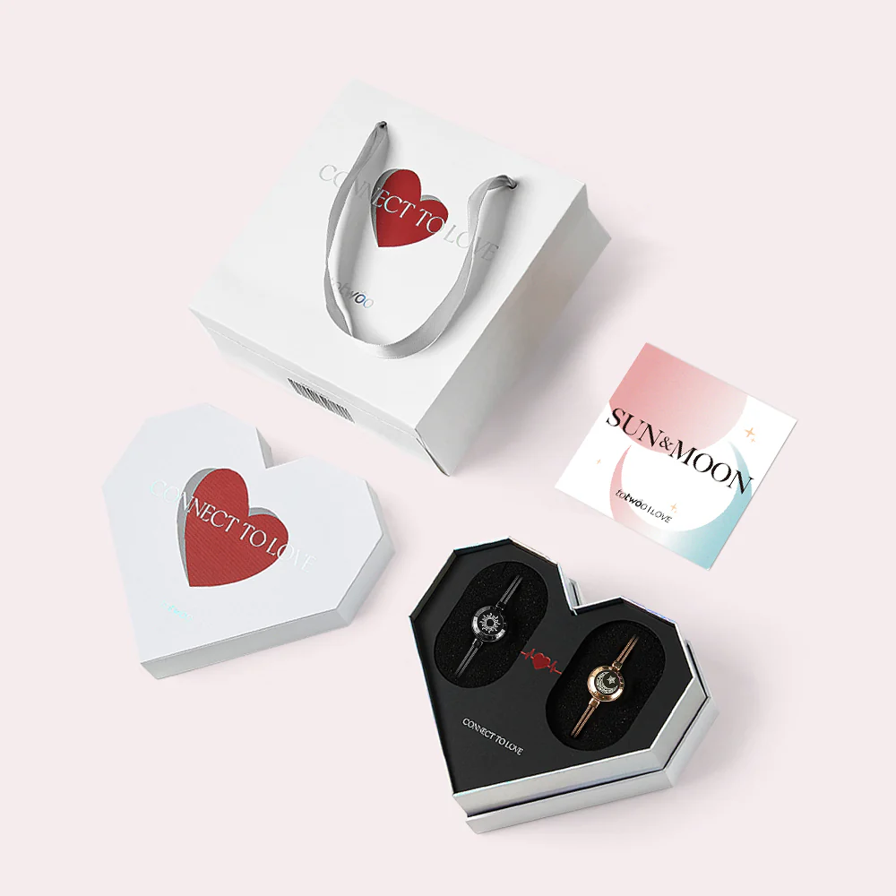 [White Heart Gift Packaging] Sun&Moon Touch Bracelets with Snake Chain - Image 4